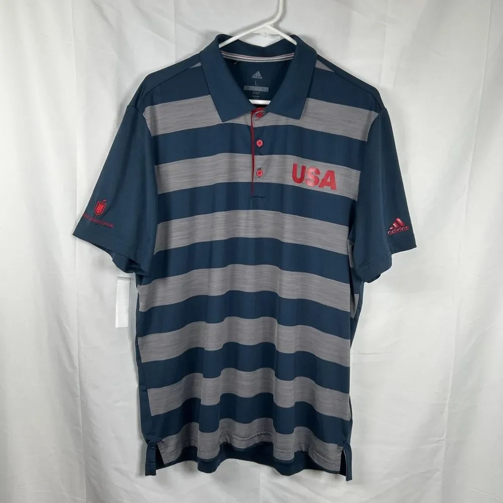 Adidas Golf Polo Shirt Innisbrook Mens Large Blue Gray Striped USA